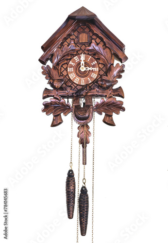 Wooden Cuckoo Clock isolated on white background. 