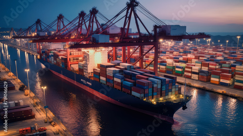 Efficient Sea Freight Logistics Concept: Managing Import and Export at the Port's Container Terminal for Smooth Cargo Handling, Reliable Delivery, and Industry Transport Background