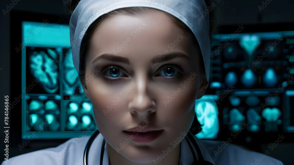 portrait of a beautiful nurse doctor in operation room with electric medical equipment portrait of a beautiful nurse doctor in operation room with electric medical equipment