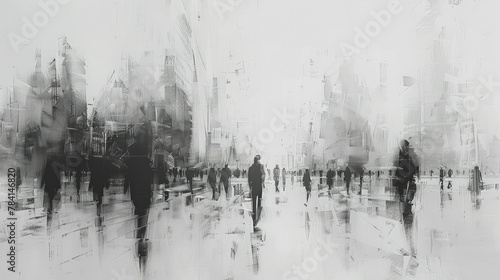 Minimalist Sketch of a Busy Street, Conveying Movement in Stasis. photo