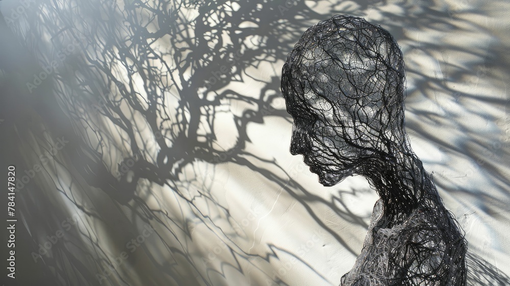 The shadow of a simple wire sculpture creating an intricate pattern on ...