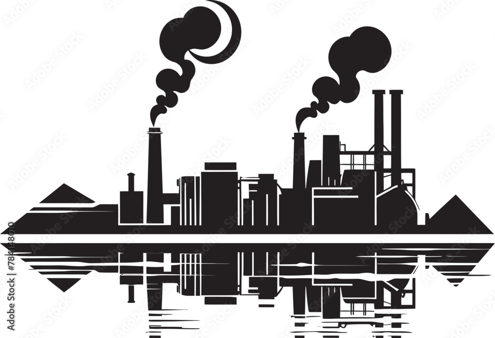 PollutedFlow River Water and Air Pollution Logo HazyHabitat Pollution Vector Emblematic Design