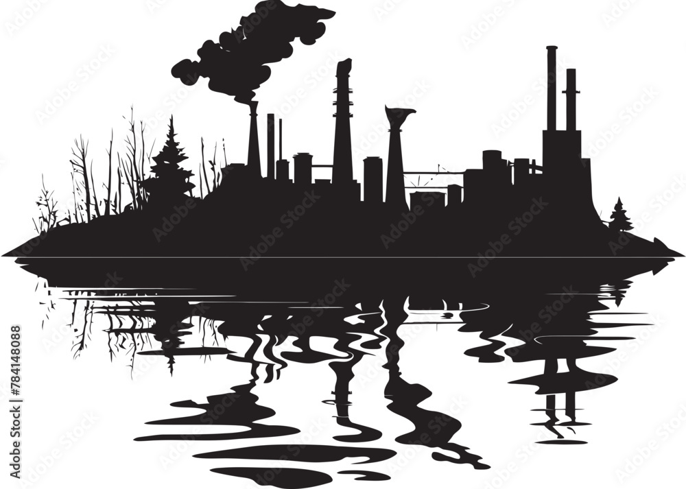 PollutedPathways Vector Pollution Emblematic Design HazyHarbor River Water and Air Pollution Symbol