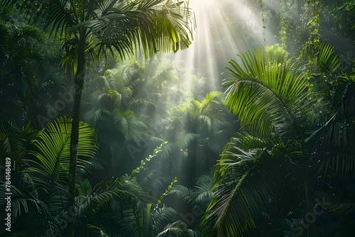 Lush Tropical Rainforest Canopy Bathed in Dappled Sunlight,Regulating Earth's Climate and Providing Vital Ecosystem Services
