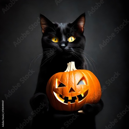 halloween cat with pumpkin © Rizwan