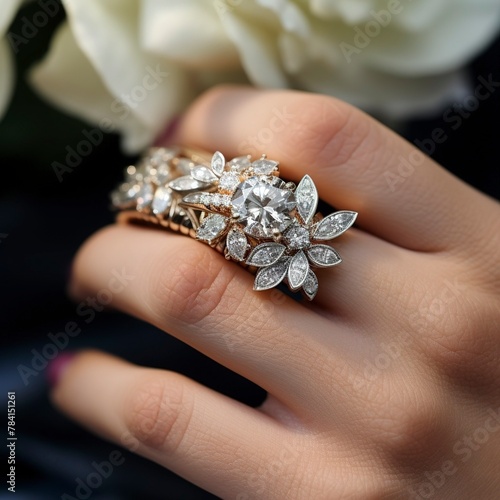 Elegant Diamond Rings on Graceful Hands high quality details,