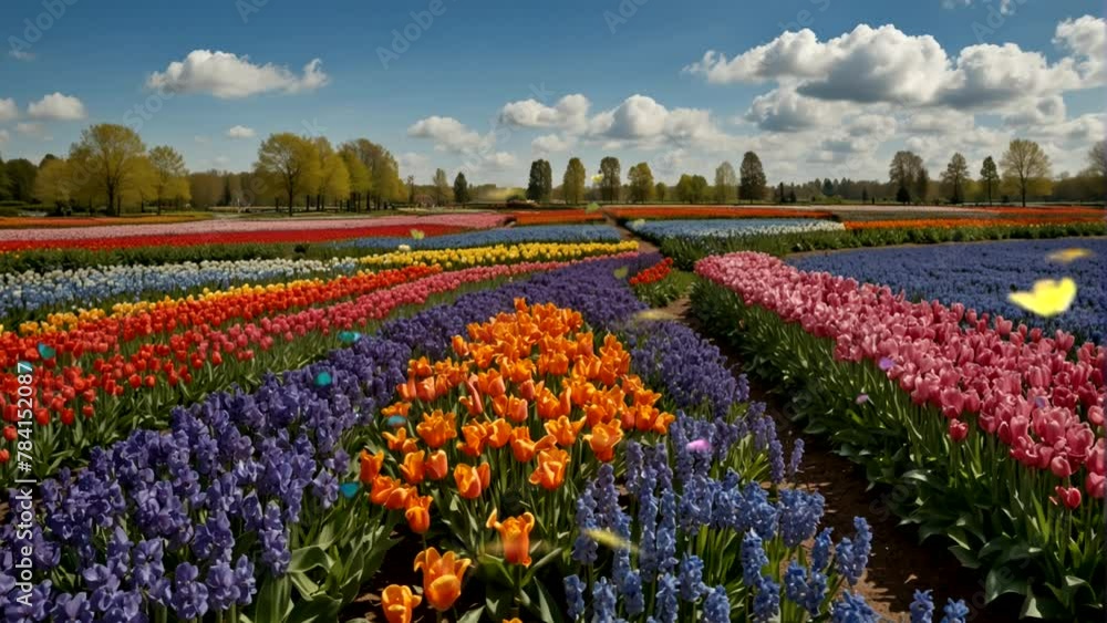 Beautiful view of the field Colorful flowers and butterflies dancing In the morning, in springtime Seamless looping 4k time-lapse animation video background Beautiful view of the field Colorful flowers and butterflies dancing In the morning, in springtime Seamless looping 4k time-lapse animation video background