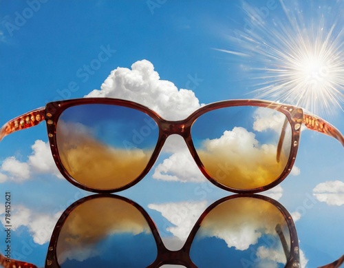 sunglass party on a blue sky with a white cloud