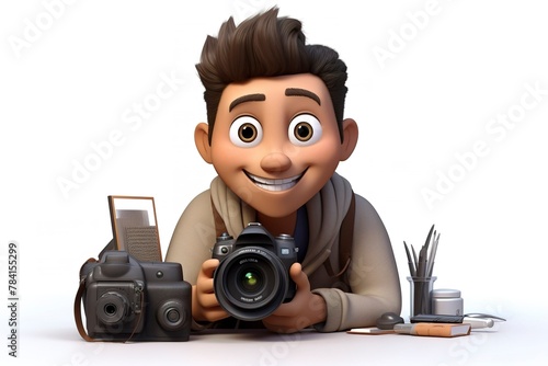 Holding a camera or sitting in a photography studio,