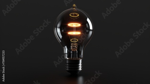 tungsten light bulb lit on black background photo