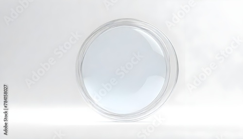 3d render ONE GLASS CIRCLE, FLAYG IN SPACE IN WHITE BACKGROUND, MINIMALIST STYLE, COSM  8k lights