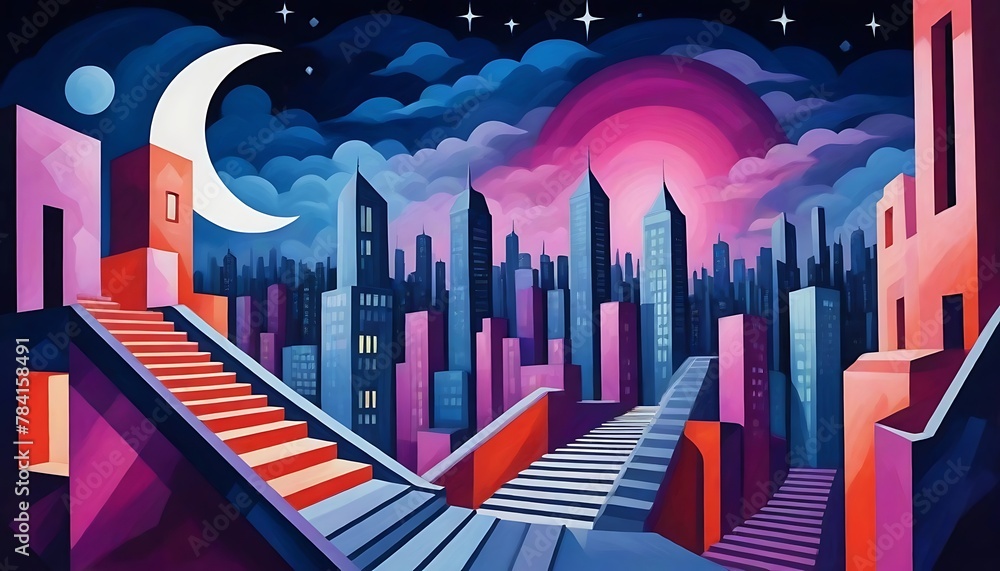 Expressionist Skylines: Cubist Night Vision