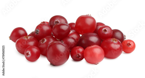 Pile of fresh ripe cranberries isolated on white
