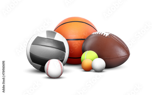 Collection of balls for different sport games isolated on white