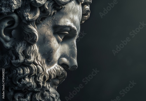 Close-up of a classical sculpture with dramatic lighting