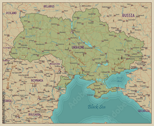 Map of Ukraine vintage style photo