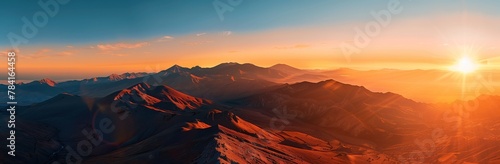 panoramic aerial view of the beautiful mountains at sunrise