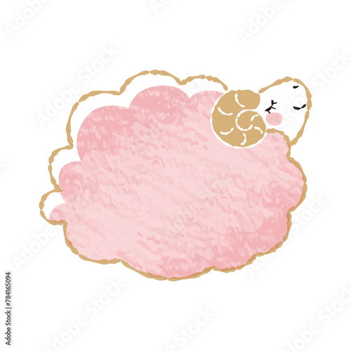色鉛筆タッチのシンプルでかわいい目を閉じたモコモコの羊（横向き）