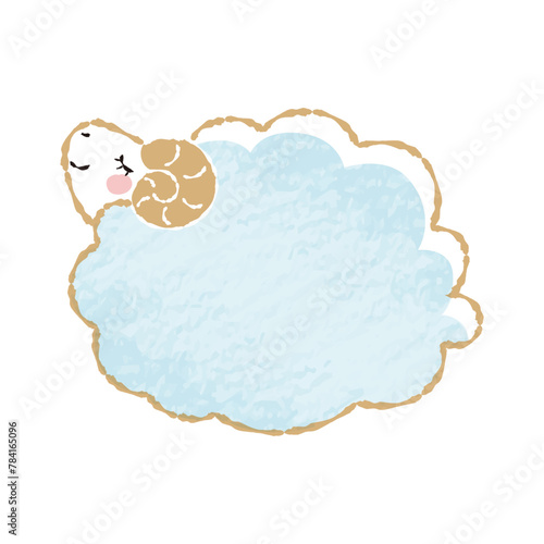色鉛筆タッチのシンプルでかわいい目を閉じたモコモコの羊（横向き）