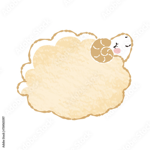 色鉛筆タッチのシンプルでかわいい目を閉じたモコモコの羊（横向き）