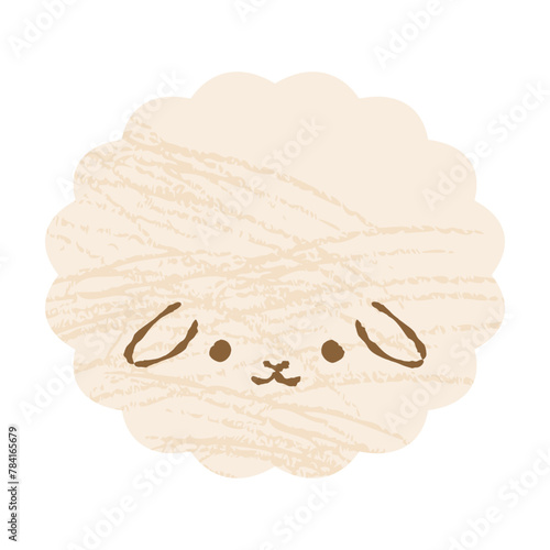 色鉛筆タッチのシンプルでかわいいモコモコのうさぎ（正面）