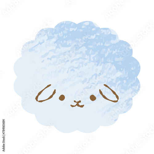 色鉛筆タッチのシンプルでかわいいモコモコのうさぎ（正面）