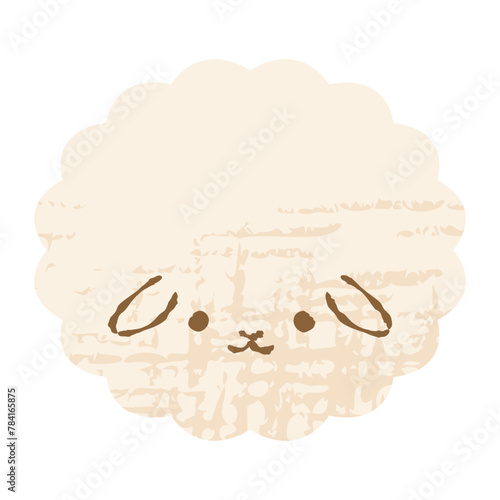 色鉛筆タッチのシンプルでかわいいモコモコのうさぎ（正面）