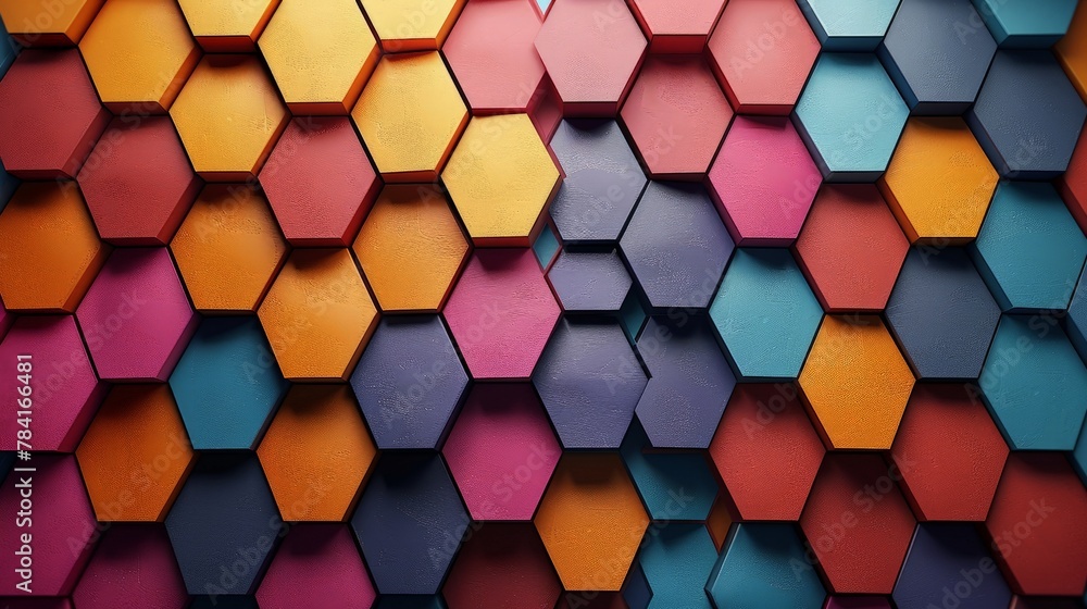 Vibrant hexagon tiles, 3D clay render, creating a futuristic pattern Vibrant hexagon tiles, 3D clay render, creating a futuristic pattern