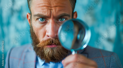 Skeptical Senior Project Manager Examining with Magnification - Meticulous oversight and the concept of micromanagement in business settings