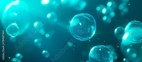 Abstract Superfluidity with Glowing Bubbles - Concept background for frictionless flow of liquid at quantum levels photo