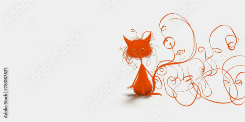 Simple line 3 colors drawing crazy cartoon Orange Cat white background photo