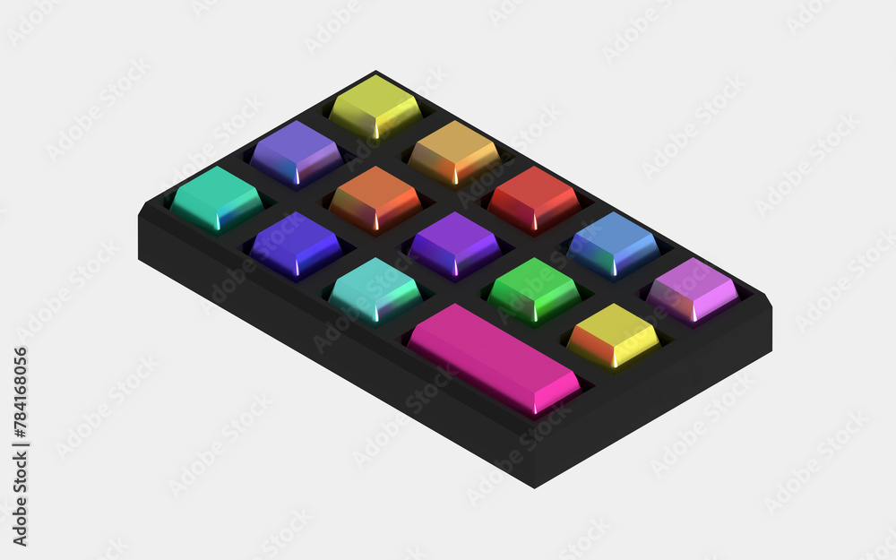 Colorful 3d keyboard design. Geometric cubes on board illustration. Realistic button template. For technology, music, or computer related illustration. Colorful 3d keyboard design. Geometric cubes on board illustration. Realistic button template. For technology, music, or computer related illustration.