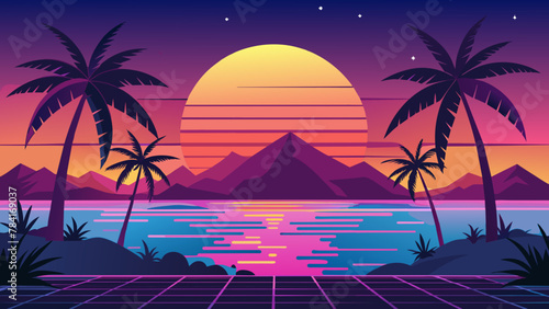 vector-summer-background-with-sunset vector illustration 