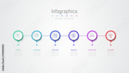 Infographic 6 options design elements for your business data. Vector Illustration.