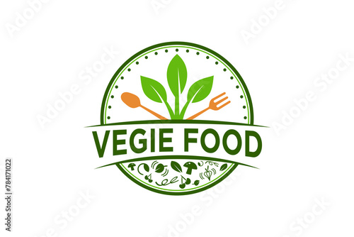 Vegie vegan healthy food menu logo design, nature leaves with traditional spices element, restaurant cafe food menu.