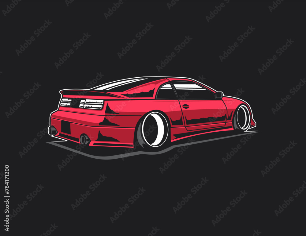sticker design with 90s car illustration vector graphic