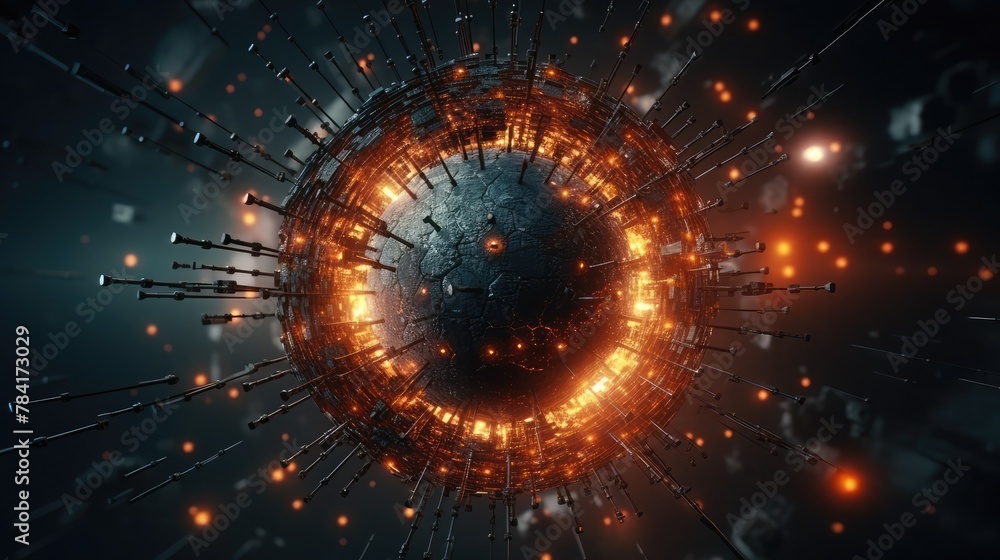 Obraz premium Particle sphere with shattered structure in the future. Background of big data technology. 3D