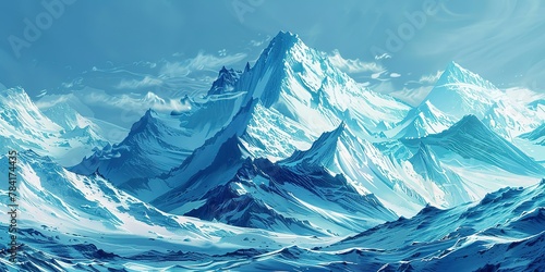 Mountain, Snow-Capped Peaks: Majestic mountains covered in snow, often sought after for winter themes. Close Up.