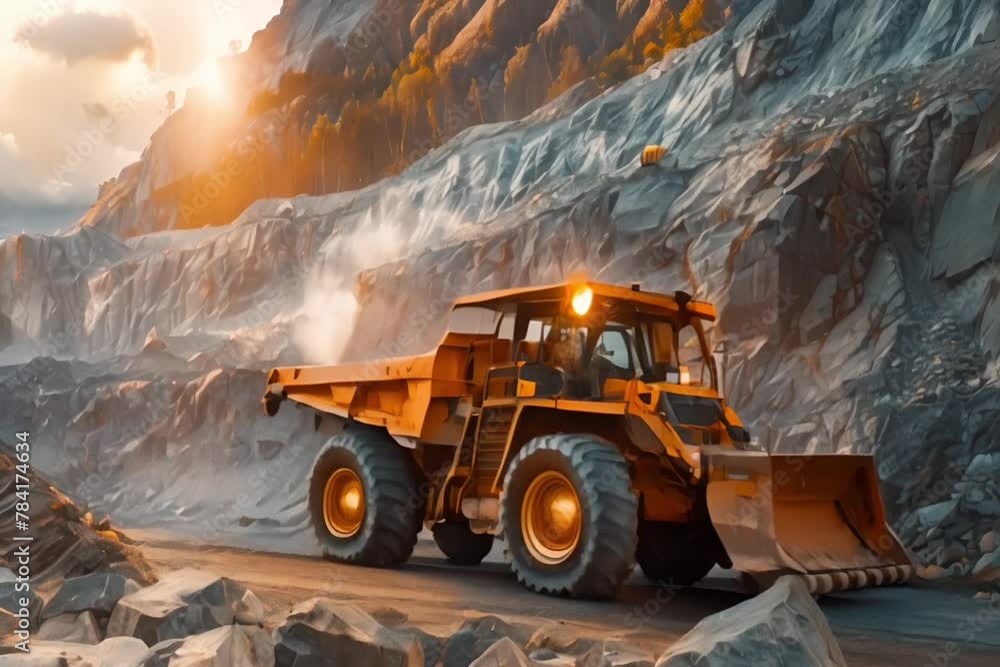 Powerful wheel loader or bulldozer working on a quarry or construction site. Powerful wheel loader or bulldozer working on a quarry or construction site.