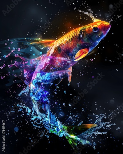 Dynamic multicolor animal splash in water  conceptual art  vibrant  detailed focus