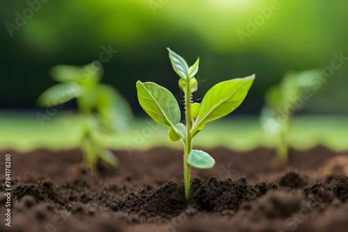 soybean growth in farm with green leaf background. agriculture plant seeding growing step concept Generative AI