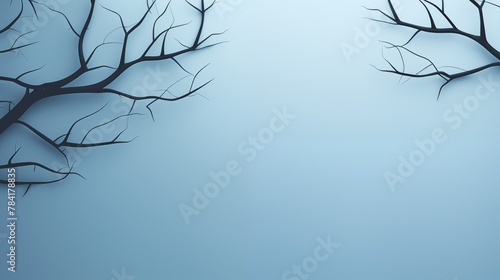 Minimalistic abstract gentle light blue background for product presentation with light and intricate shadow from branches on wall 