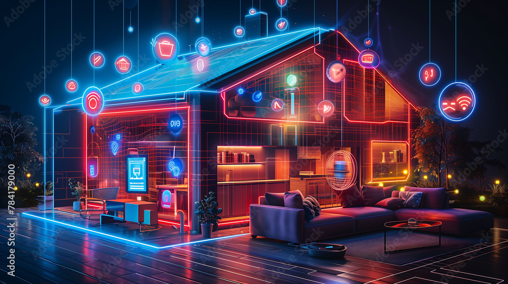 Futuristic Home: Smart Home Concept with Pop-Up Apps on Walls Futuristic Home: Smart Home Concept with Pop-Up Apps on Walls