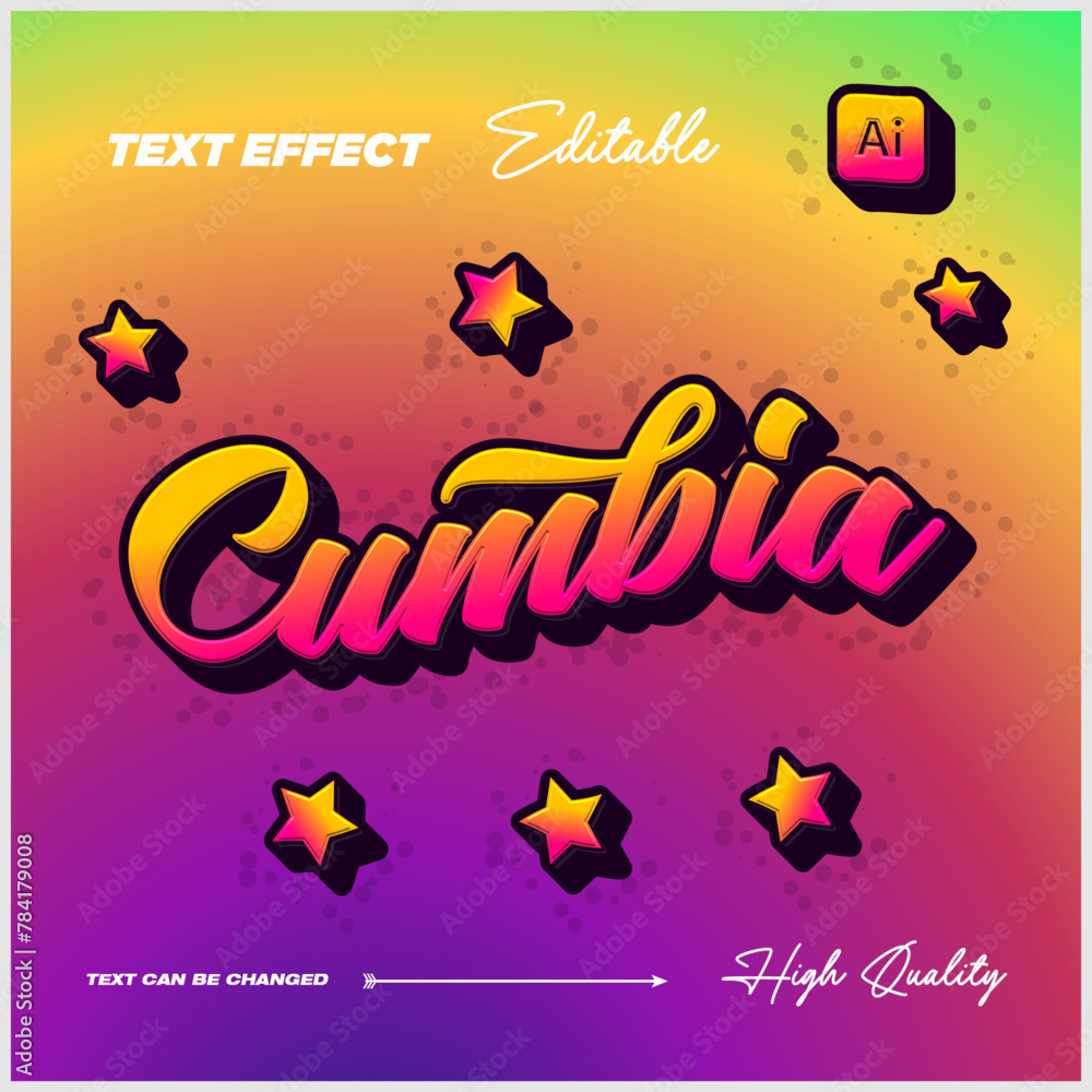 Cumbia 3d Editable text effect. Text style effect. Editable vector files