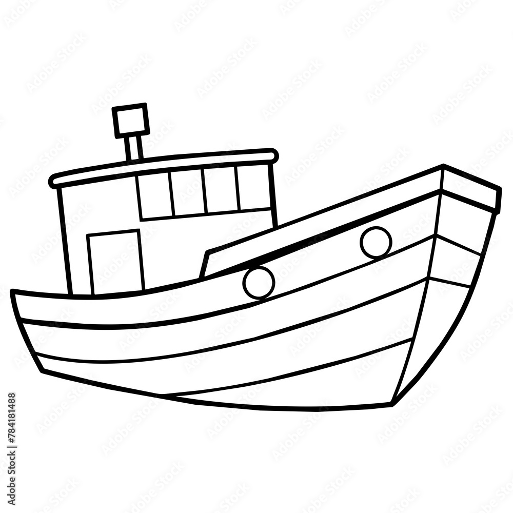 boat on a white background. line art kid's coloring page boat on a white background. line art kid's coloring page