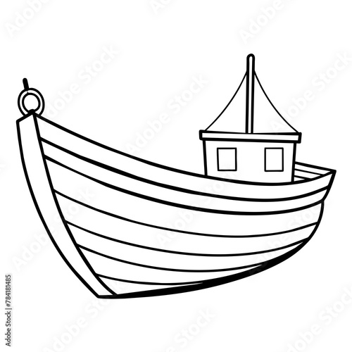 fishing boat vector illustration. line art kid's coloring page