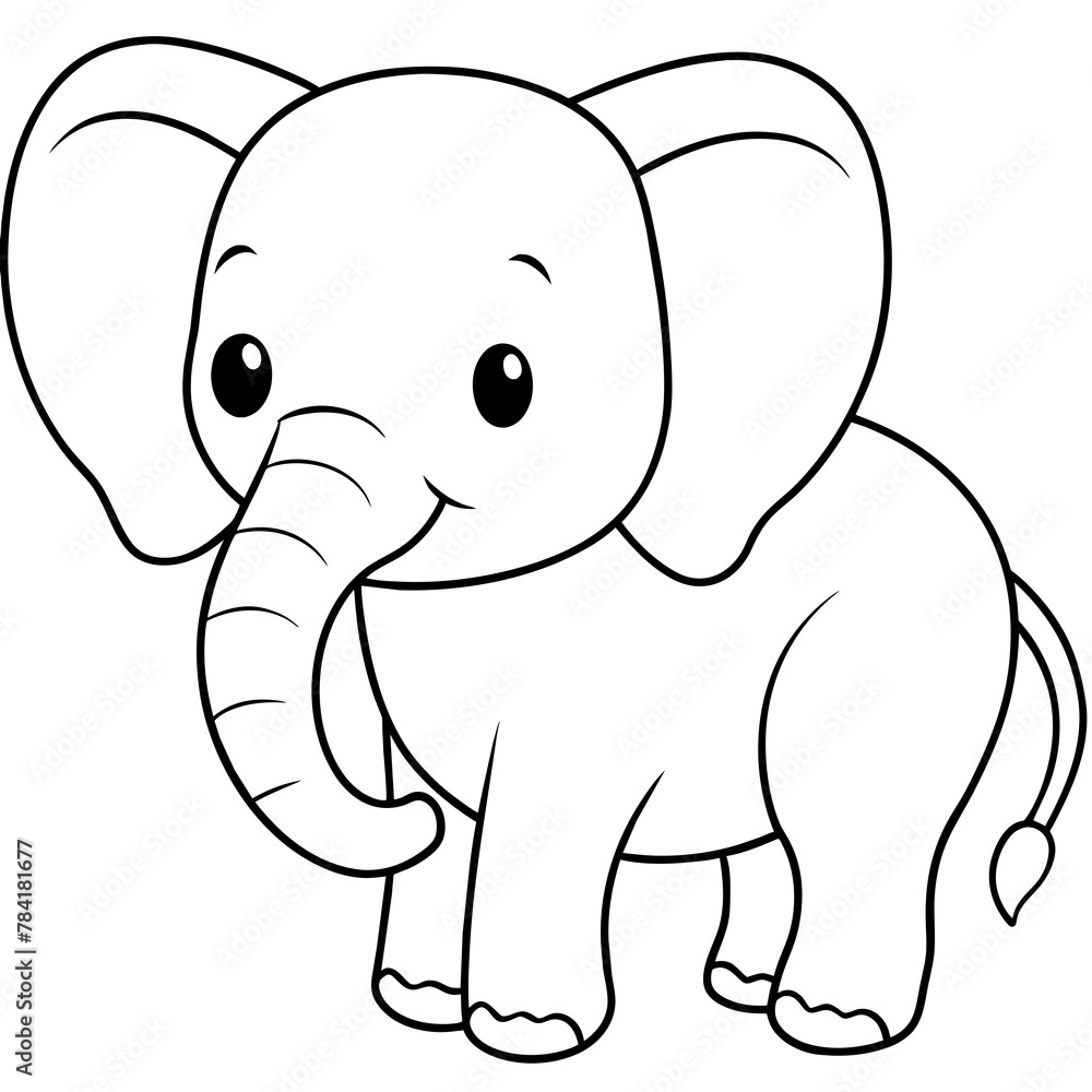 Fototapeta premium baby elephant cartoon vector, illustration. Line art kid's coloring page