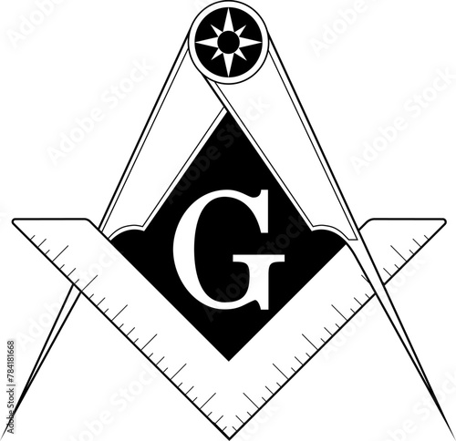 Freemason Compass and Square Symbol in Black and White