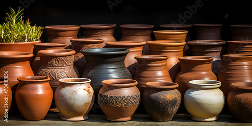 Ceramic classic clay mainly used for flower pots, pots in the market, Pottery encountered while traveling Ayutthaya Trip, Tubac Pottery, Generative AI photo