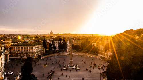 Roma, Italy - May 2 2013: The panorama view of Piazza Popolo from the terrazza Pincio photo